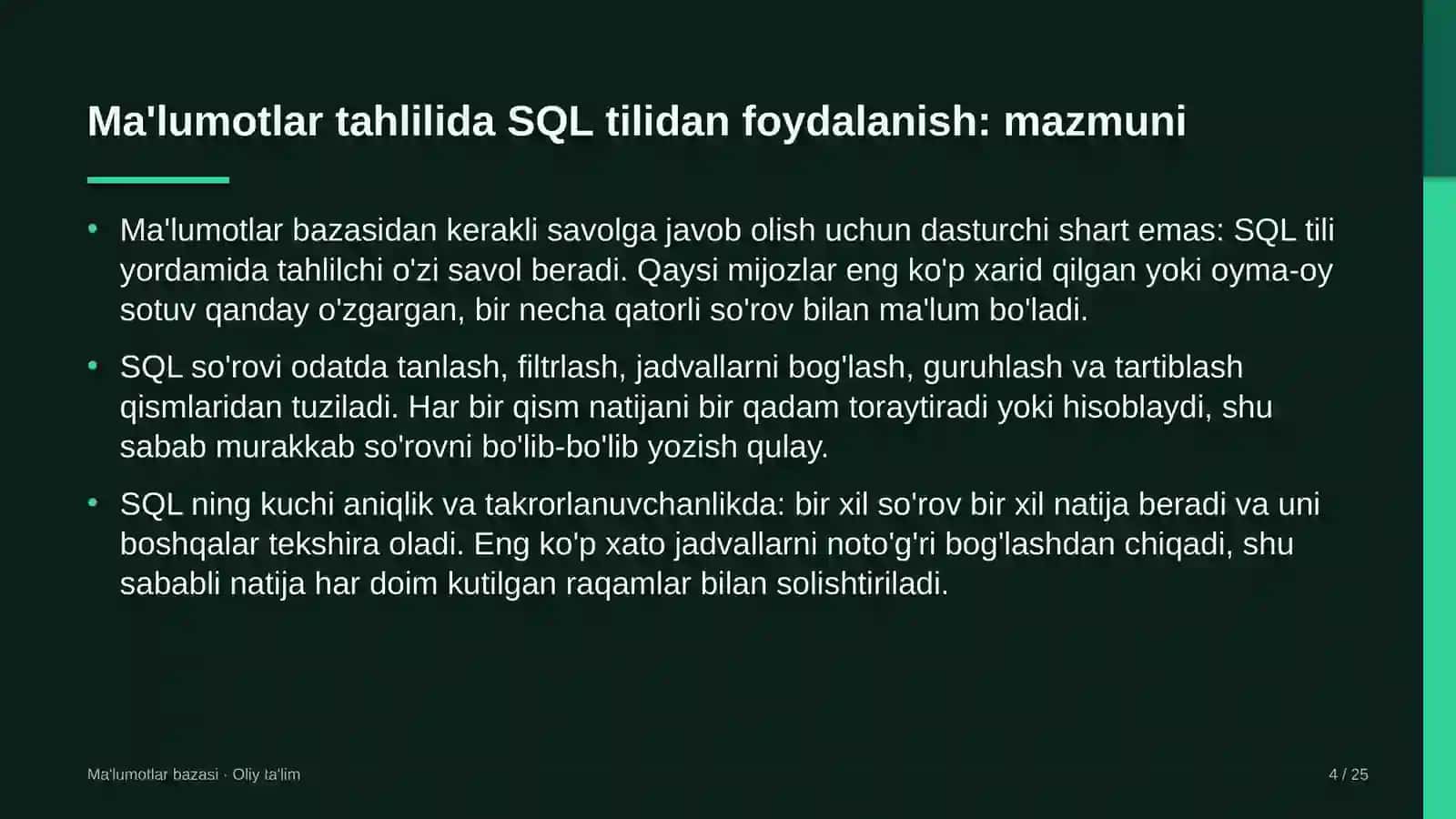 Daryo transportida ma'lumotlar tahlilida SQL tilidan foydalanish 4