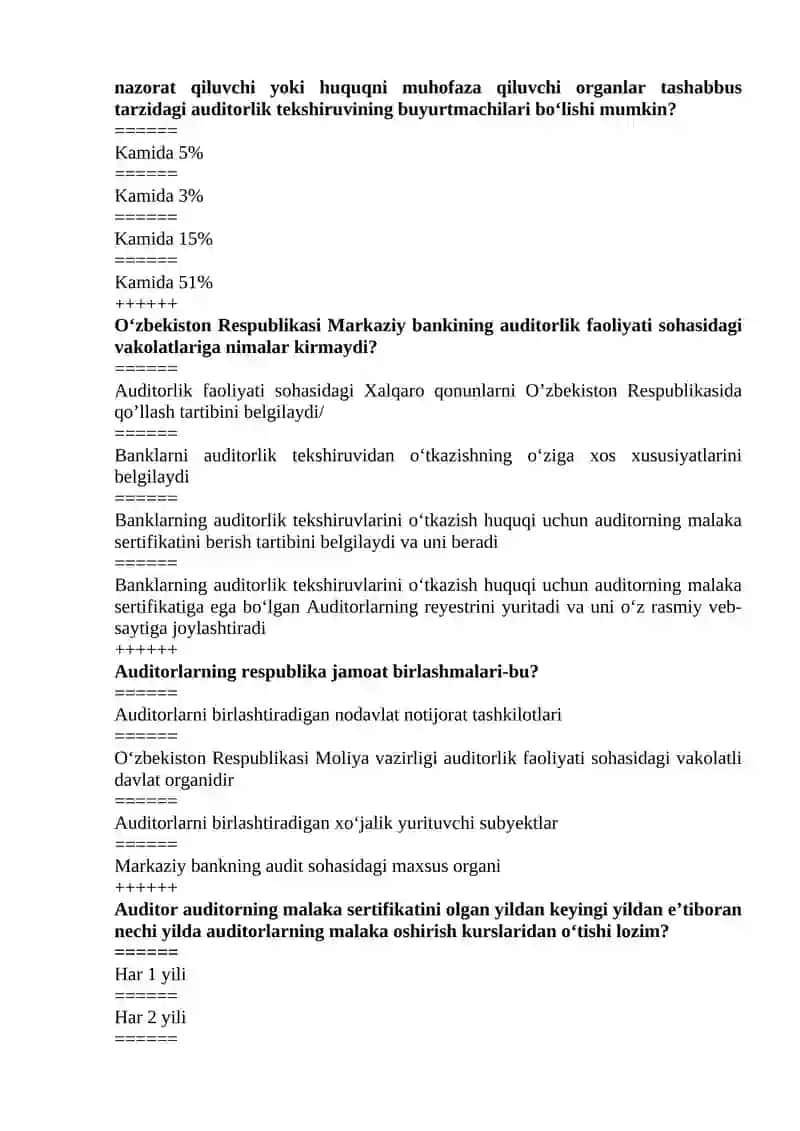 "Audit" yakuniy test Narxoz 4