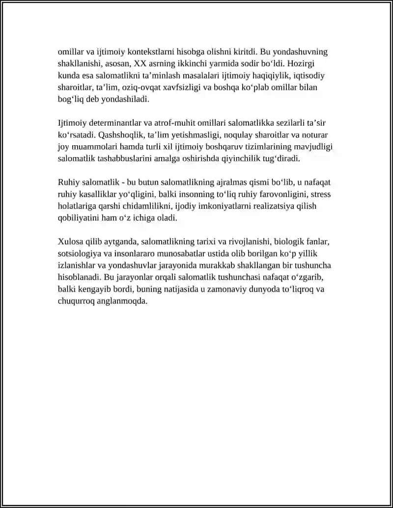 SALOMATLIK TUSHUNCHASI VA ASOSIY YONDOSHUVLAR HAQQIDA MUSTAQIL TALIM 4