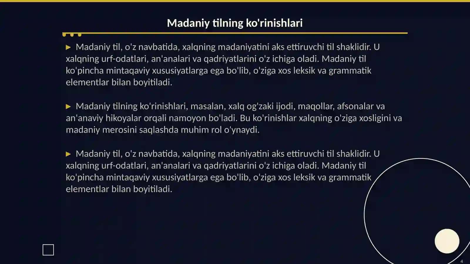 Adabiy til, Madaniy til 4