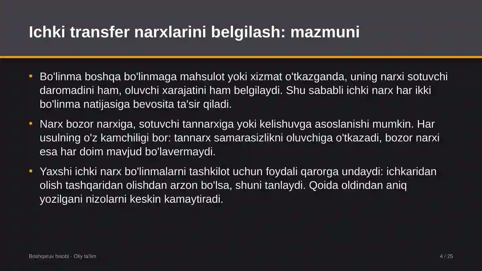 Qurilishda ichki transfer narxlarini belgilash 4