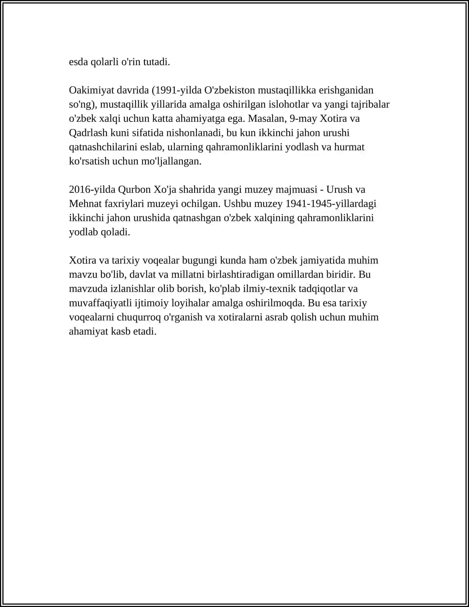 MUSTAQIL ISH Mavzu: XOTIRA 4