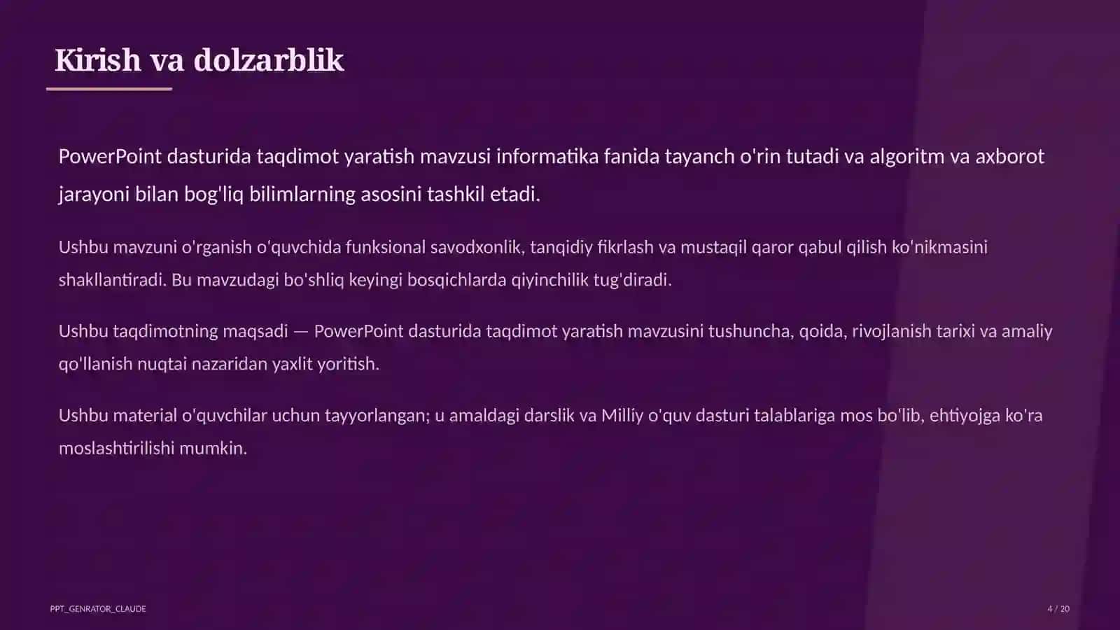 PowerPoint dasturida taqdimot yaratish (7-sinf) 4