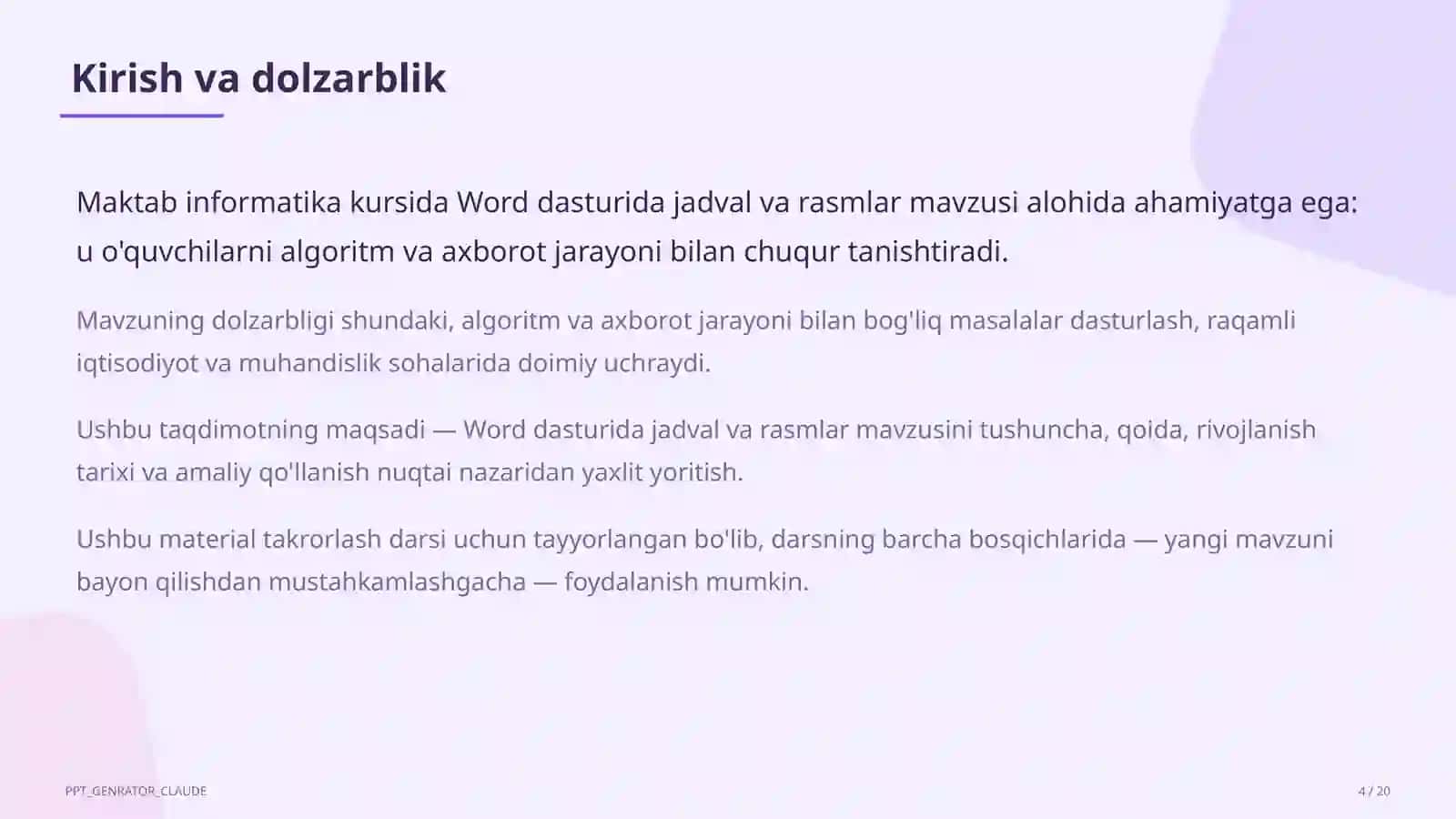Word dasturida jadval va rasmlar (6-sinf) 4