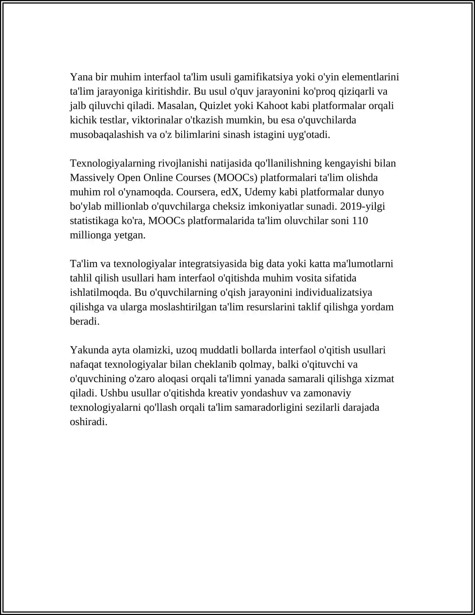 Uzoq muddatli bollarda interfaol o'qitish usullari 4