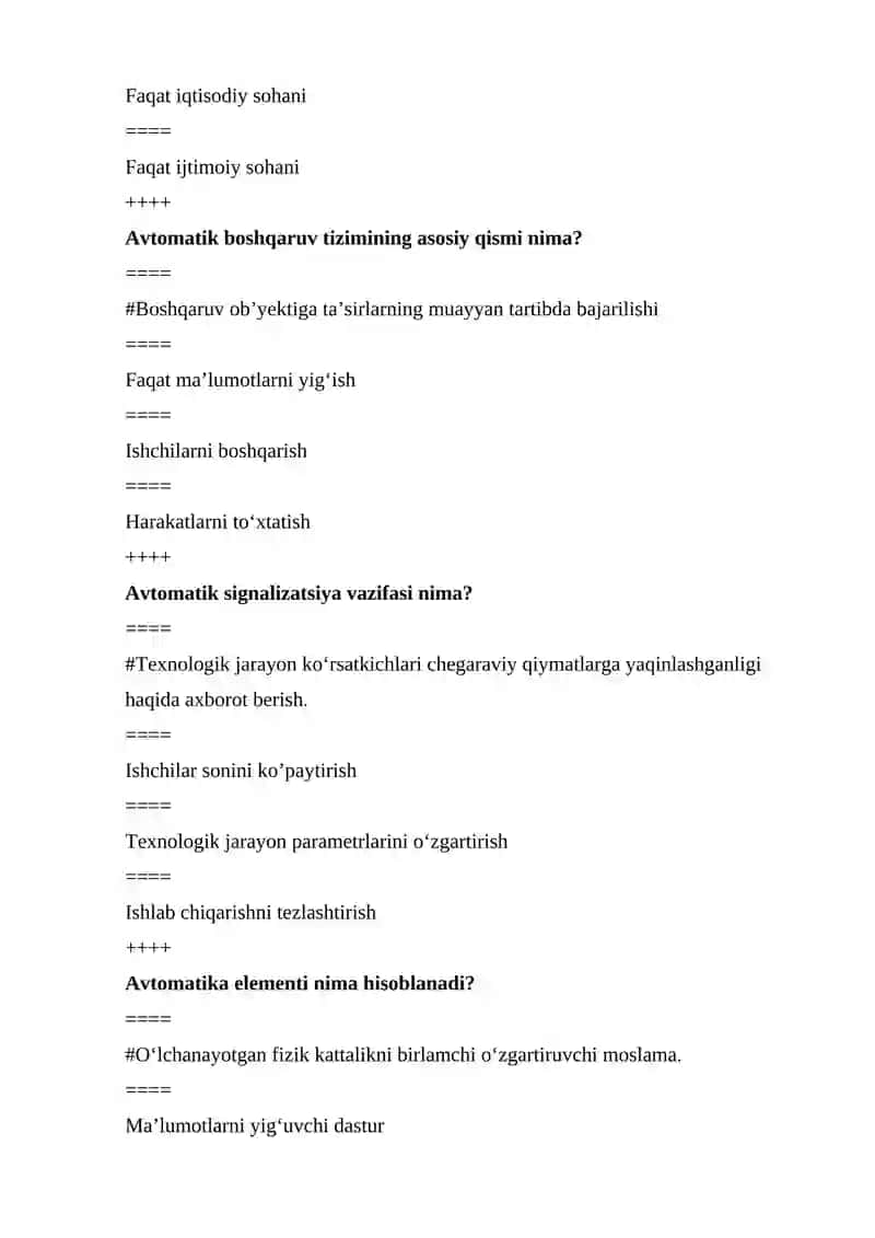 Ishlab chiqarish va sanoat fanidan test savollari 4
