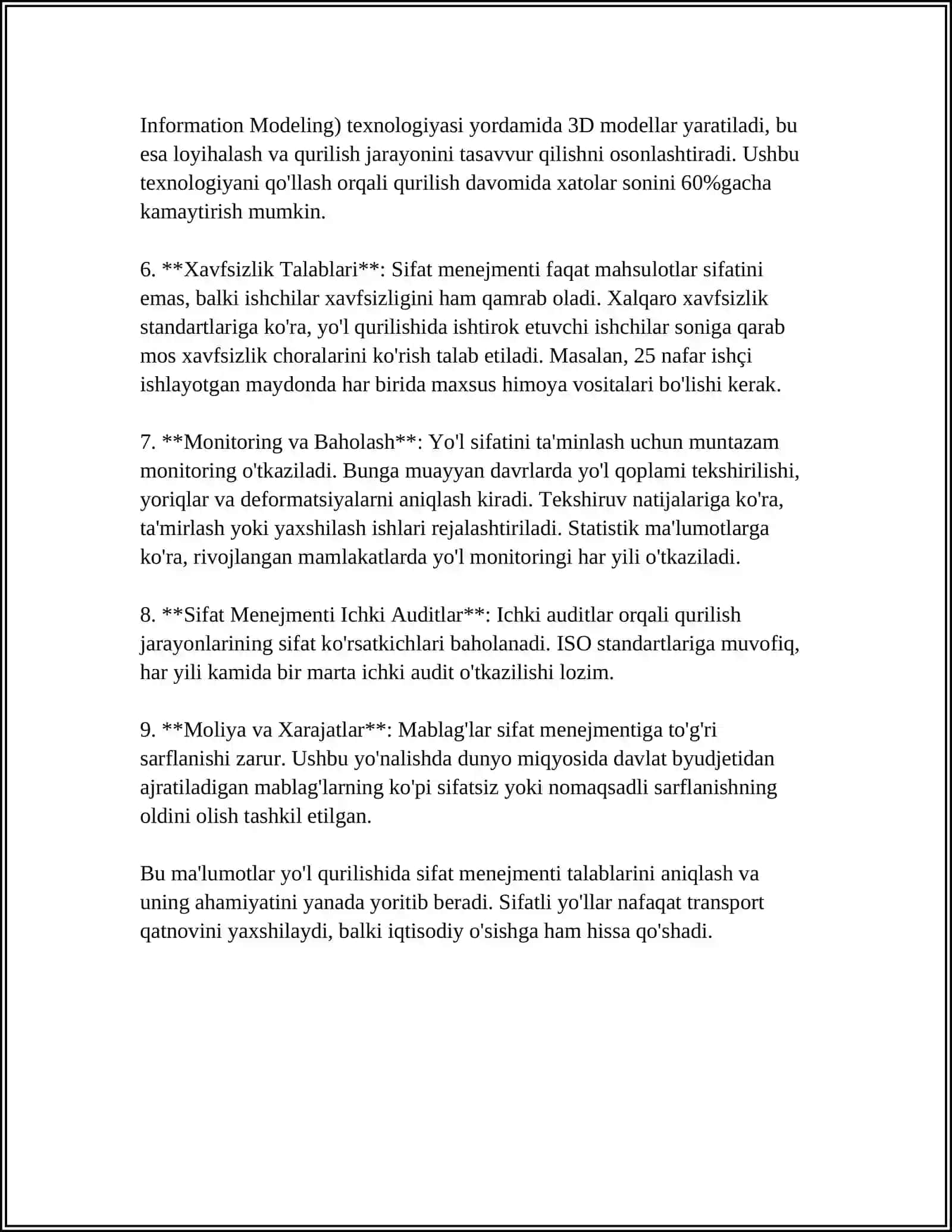 YO'L QURILISHIDA SIFAT MENEJMENTI TIZIMINI JORIY QILISH 4