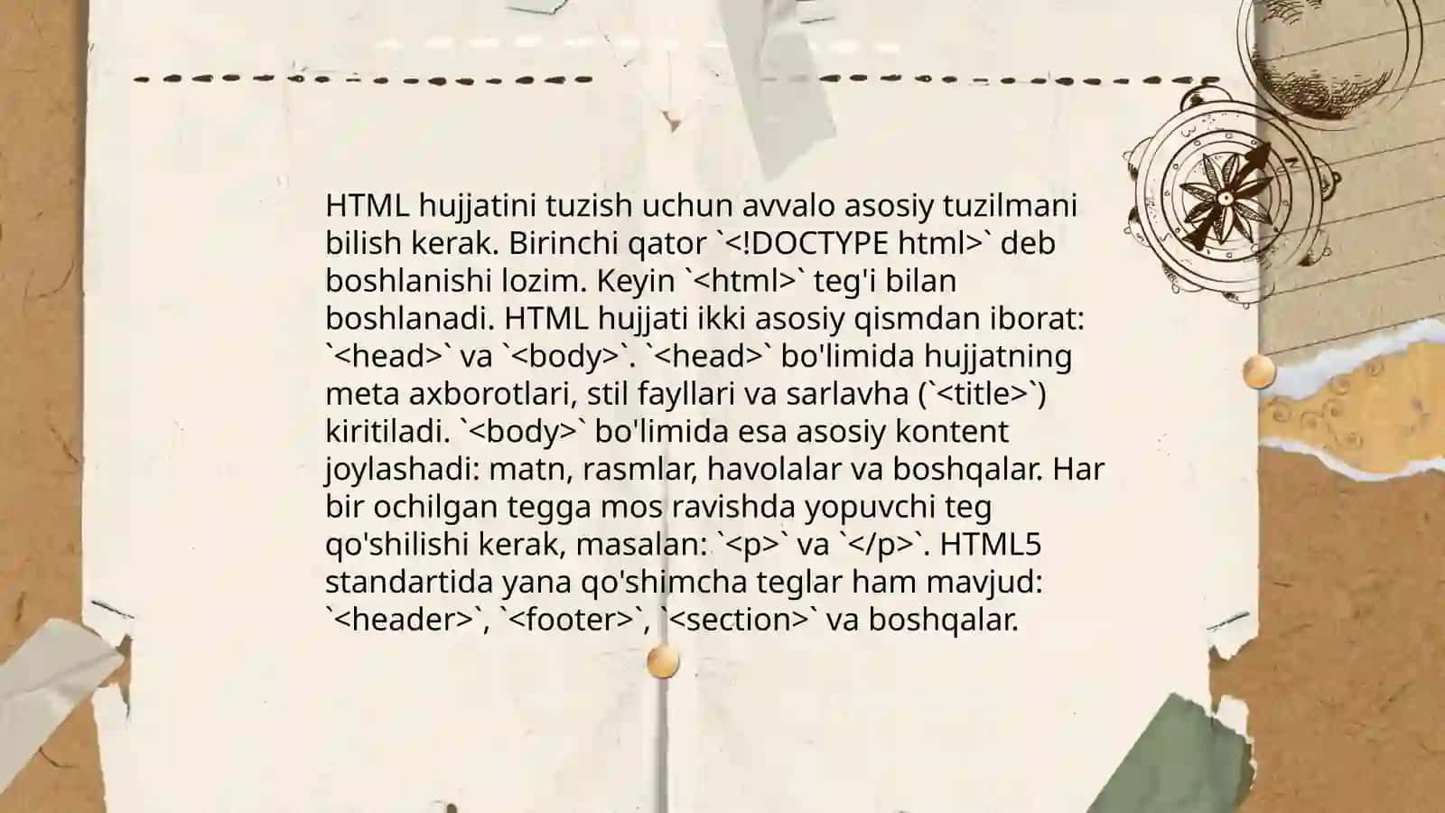 Web sahifa yaratish. HTML fayllar yaratish 4