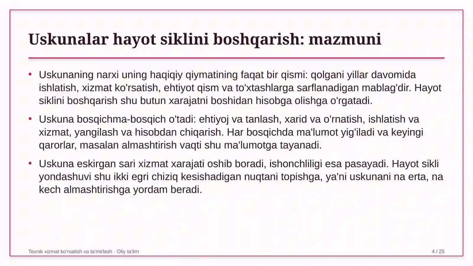 Gul do'konlarida uskunalar hayot siklini boshqarish 4