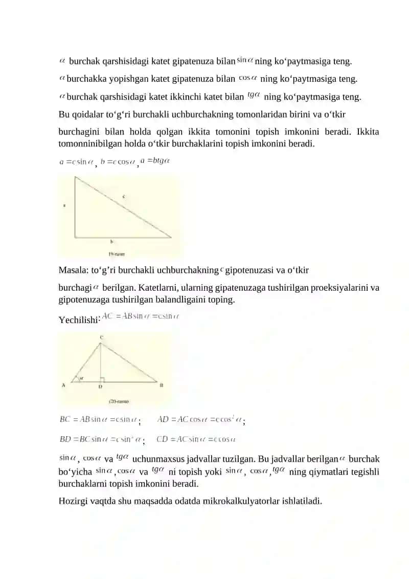Uchburchaklar. Uchburchaklarda metrik munosabatlar. 4