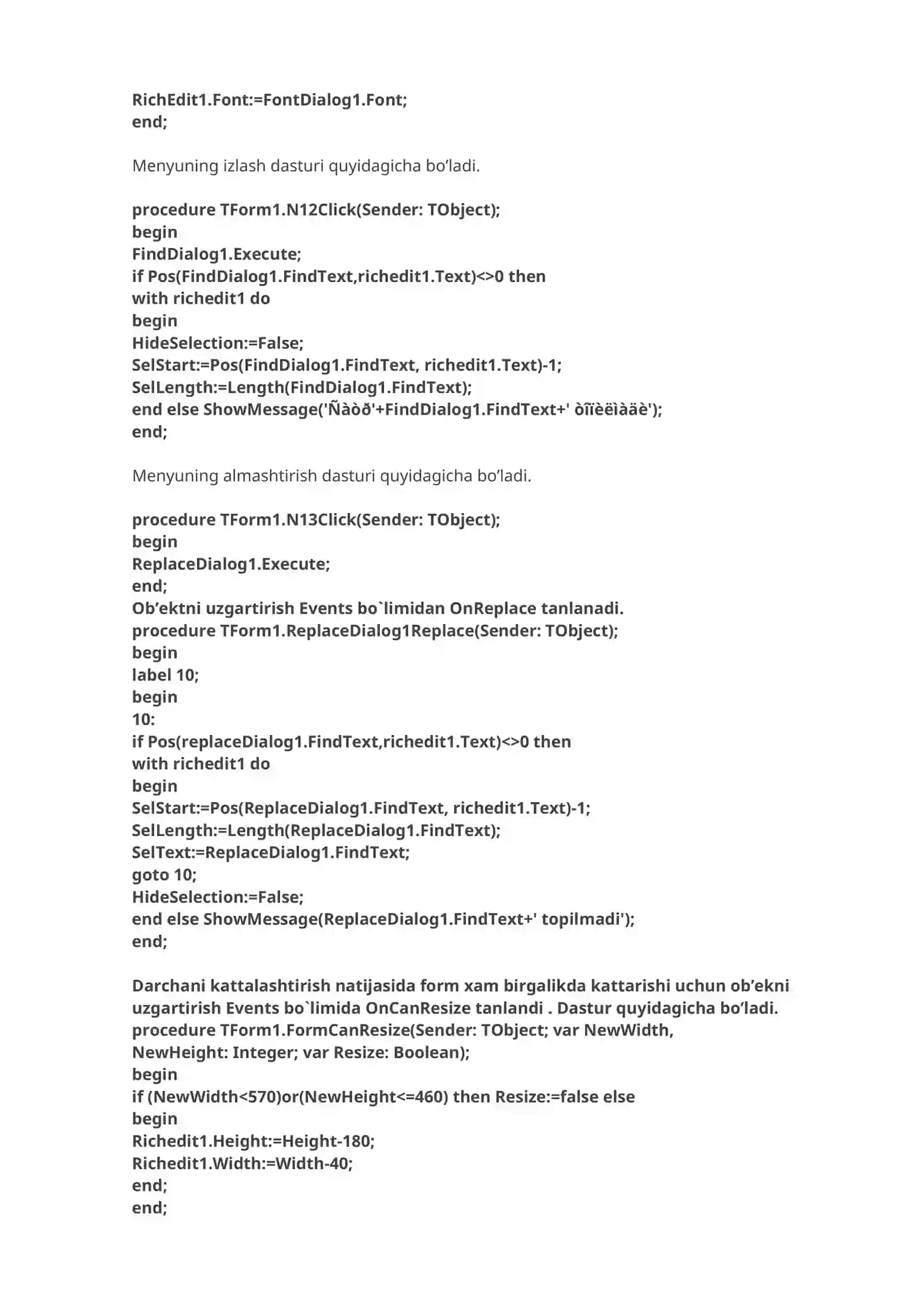 Delphi dasturlash tilida matn muxarrir yaratish 4