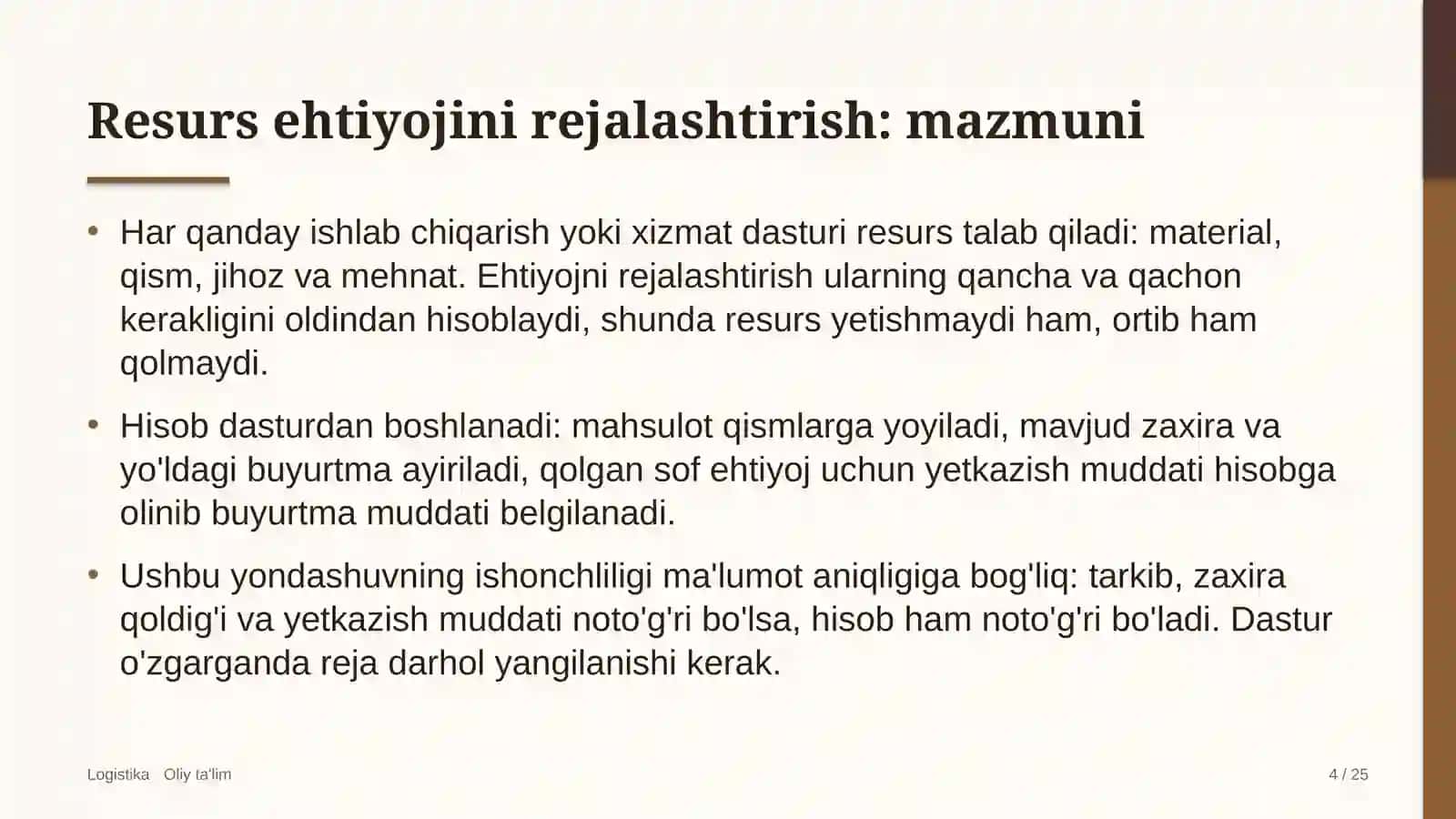 Avtoservis korxonalarida resurslarga ehtiyojni rejalashtirish 4