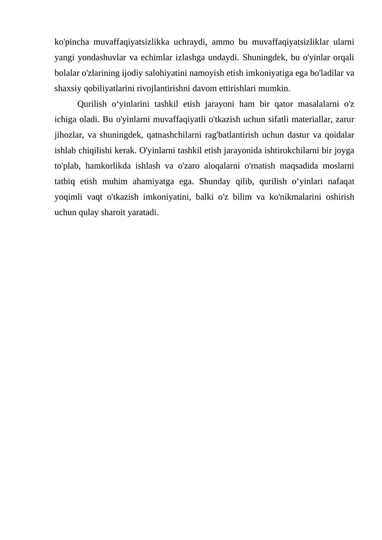 QURILISH OʻYINLARI VA ULARNI TASHKIL ETISH 4