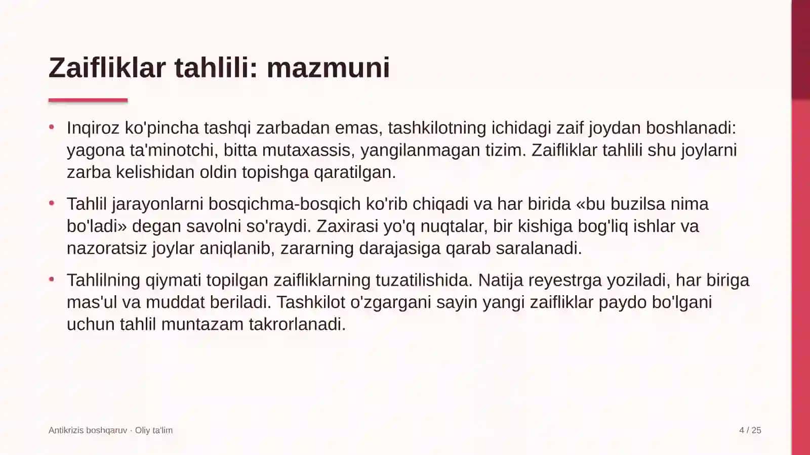 Antikrizis boshqaruv · Oliy ta'limg 4