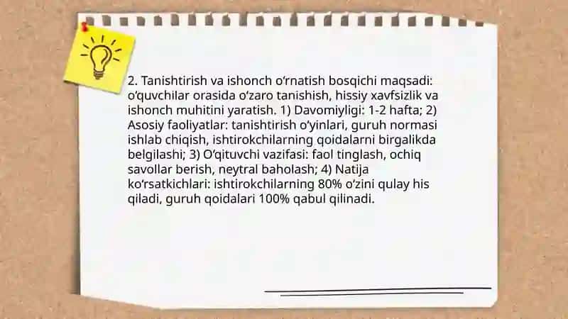 Boshlangʻich sinflarda oʻquvchilar jamoasini shakllantirish bosqichlari 4