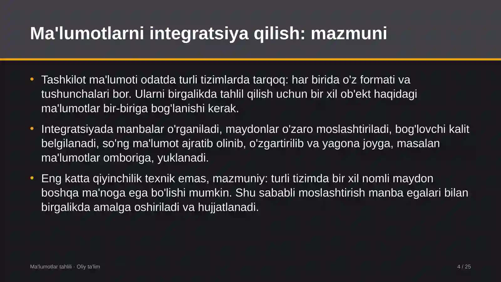 Telekanallarda ma'lumotlarni integratsiya qilish 4