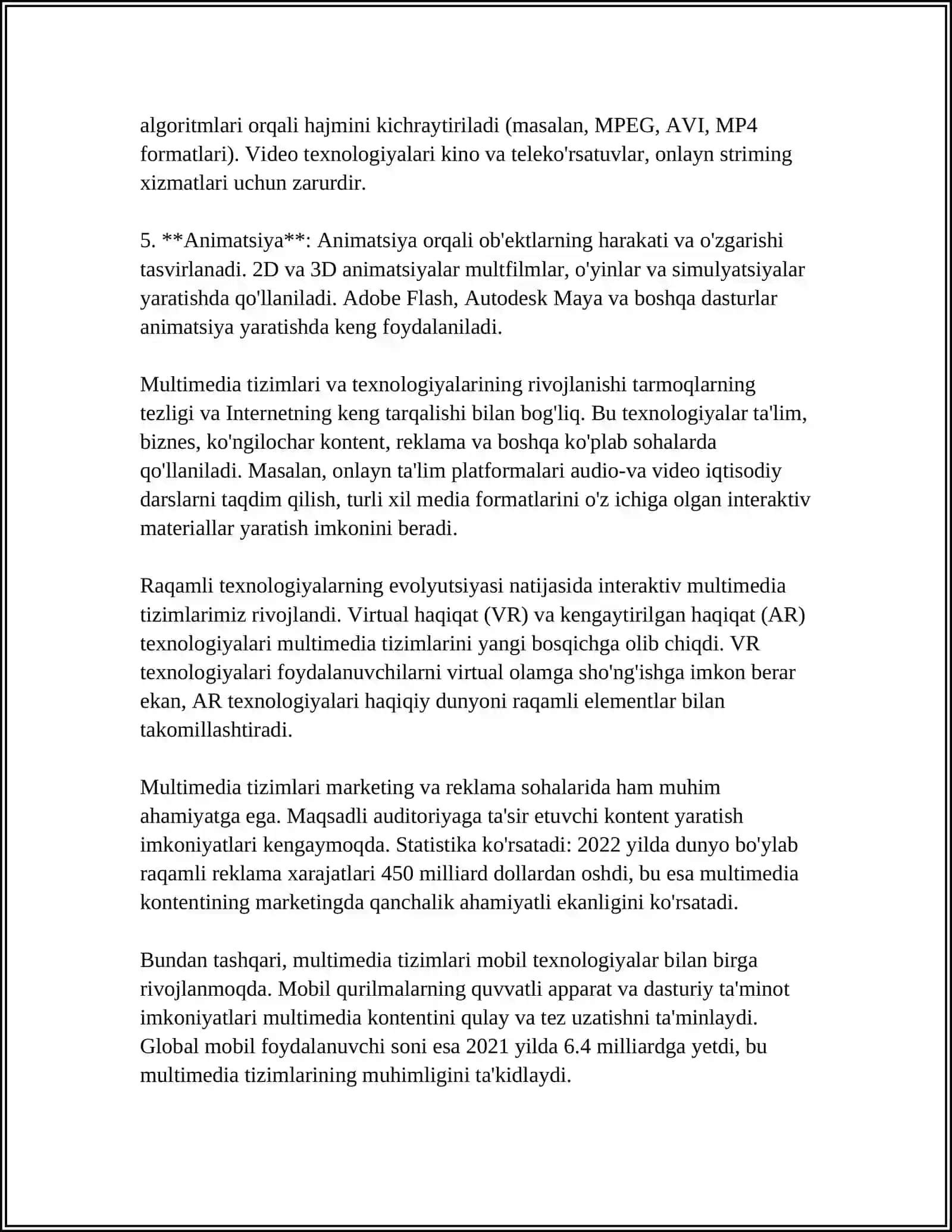 MULTIMEDIA TIZIMLARI VA TEXNOLOGIYALARI FANINING TAQDIMOTLAR TAYYORLASHDA QOʻLLANILADIGAN AMALIY DASTURIY PAKETLAR MAVZUSIDA ELEKTRON SAHIFA YARATISH 4
