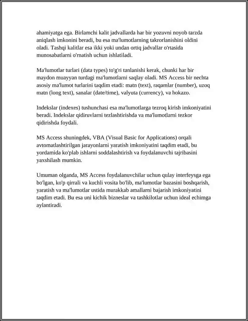 MS ACCESSDA JADVALLARNI O'ZARO BOG'LASH 4