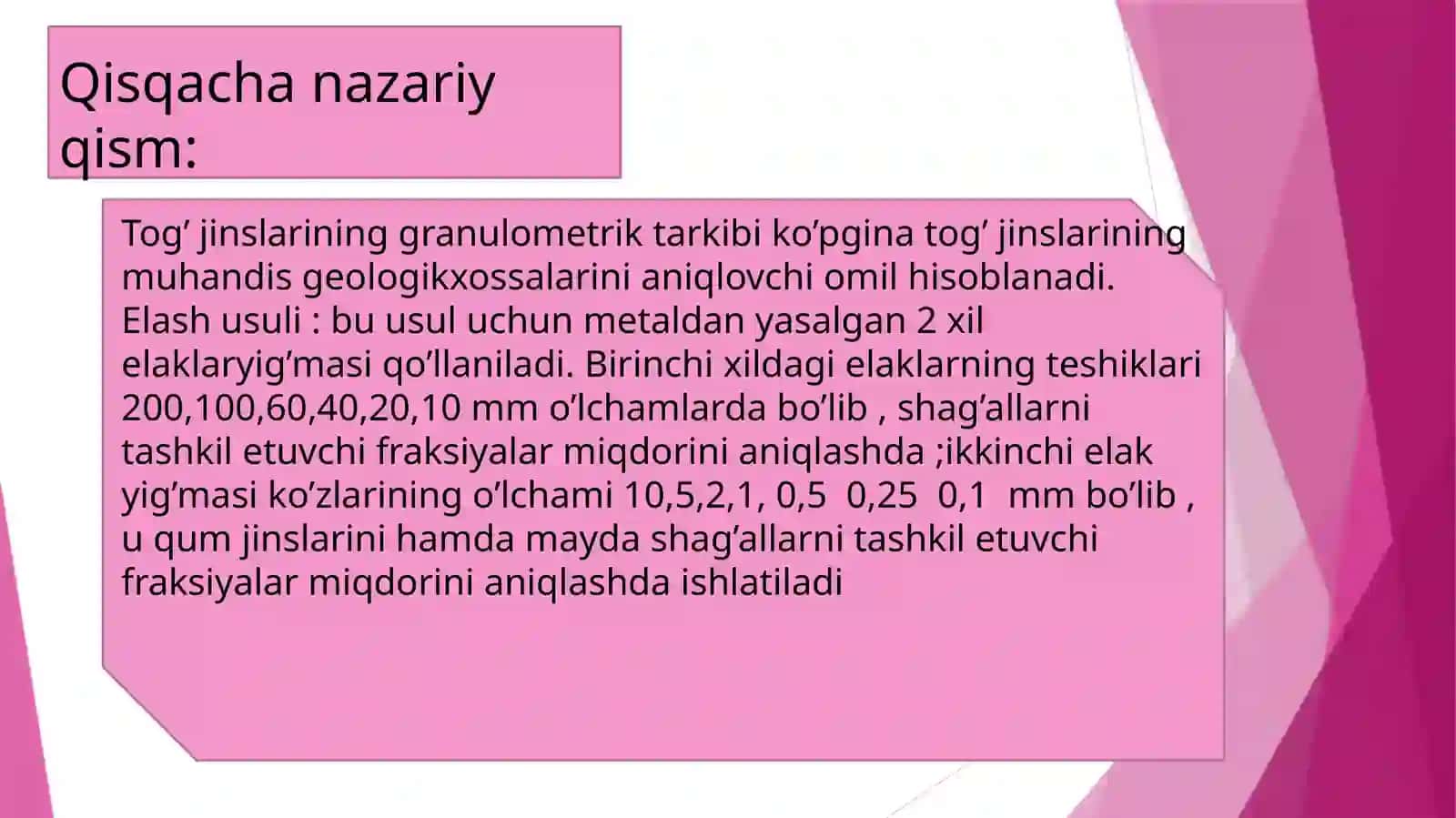 Tog’ jinslarining granulometrik tarkibi 4
