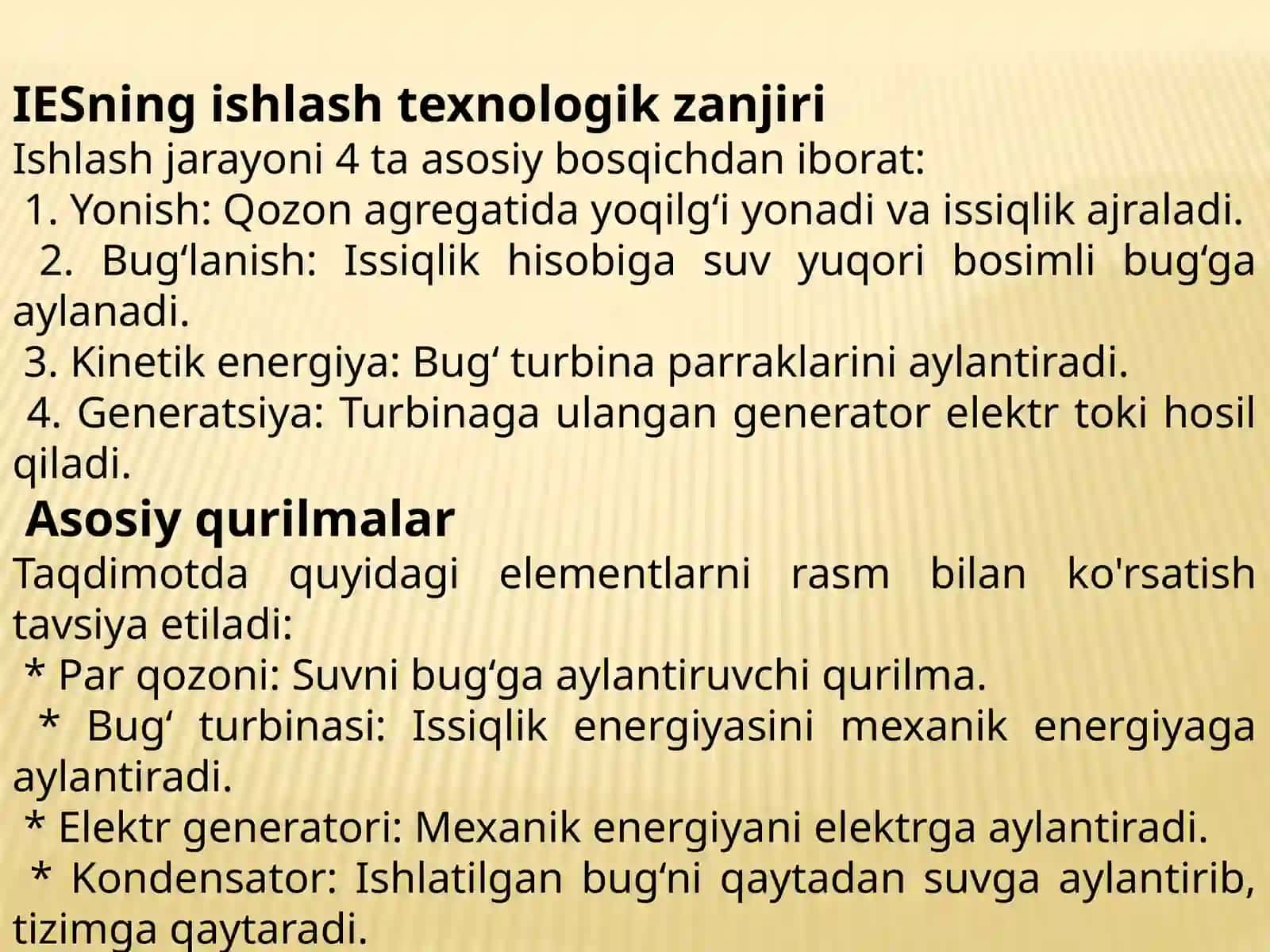 Issiqlik elektr stansiyalari (IES) va IEMlarning ishlash prinsipi 4