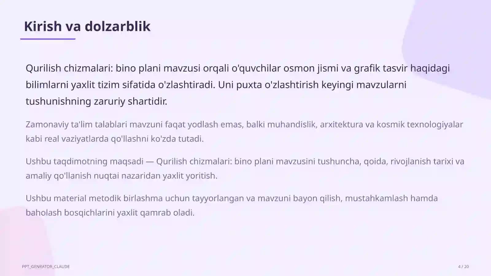 Qurilish chizmalari: bino plani (9-sinf) 4