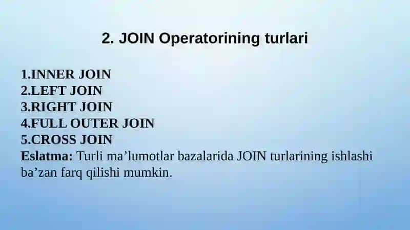 SQL dajoinBILAN ISHLASH 4