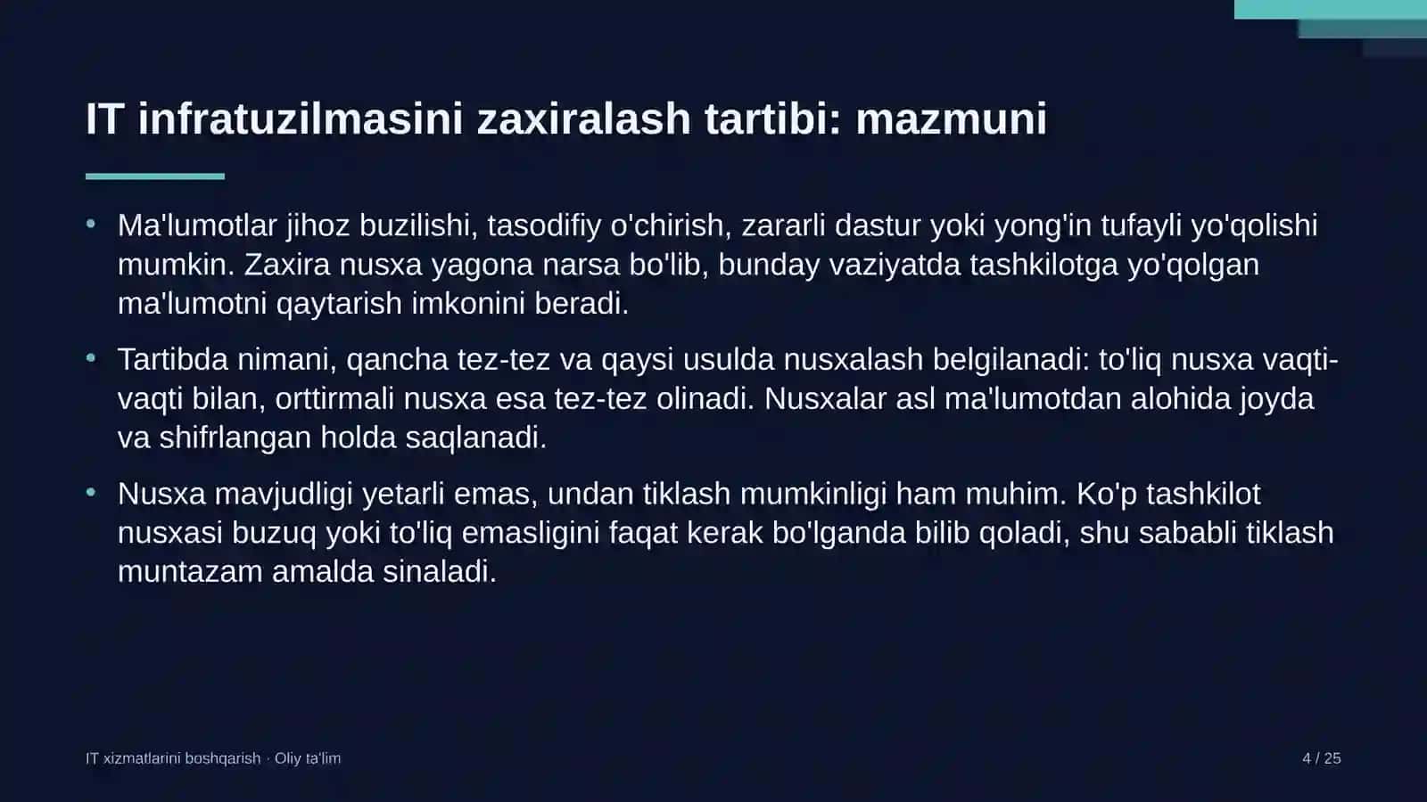 IT XIZMATLARINI BOSHQARISH · OLIY TA'LIM 4