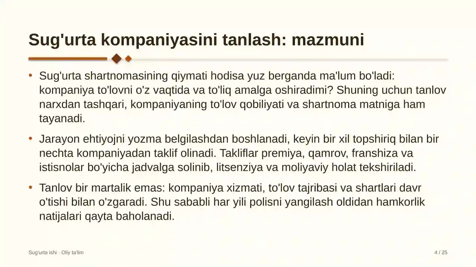 Ijara xizmatlarida sug'urta kompaniyasini tanlash 4