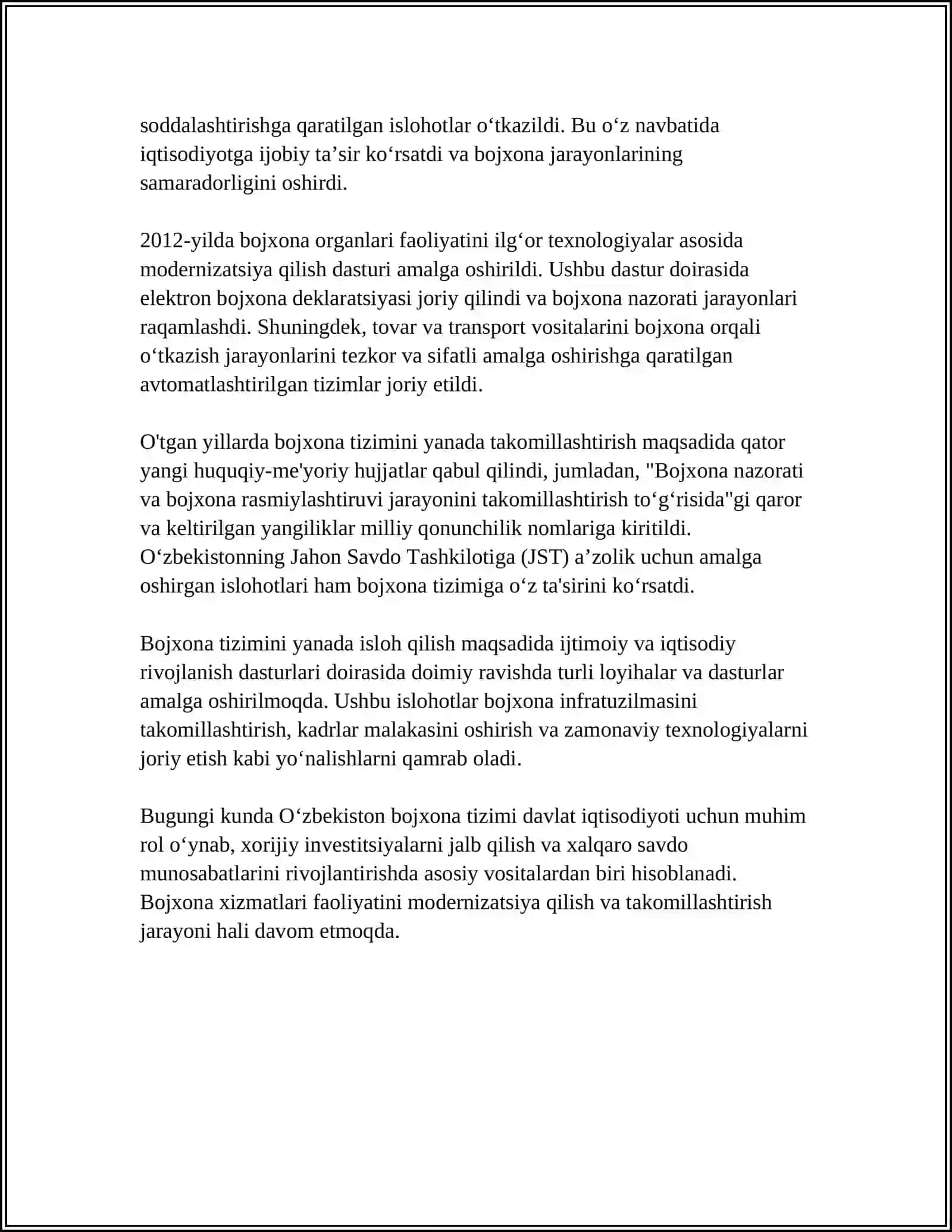Oʻzbekiston Resp. bojxona ishini vujudga kelish tarixi va hozirgi holati 4