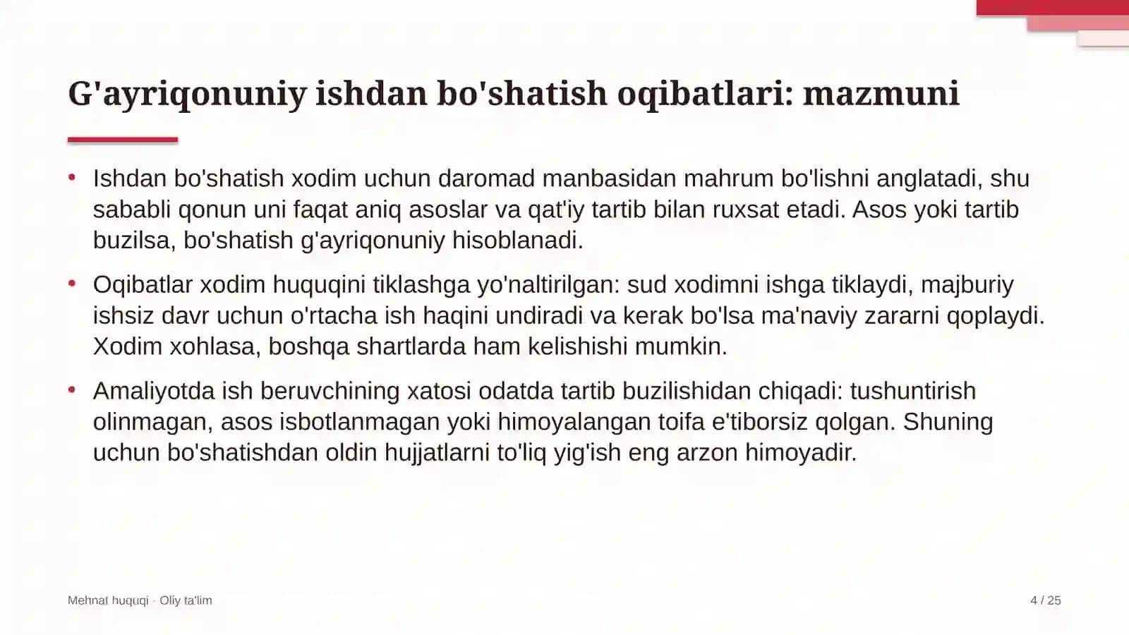 Avtomobil bozorlarida g'ayriqonuniy ishdan bo'shatishning huquqiy oqibatlari 4