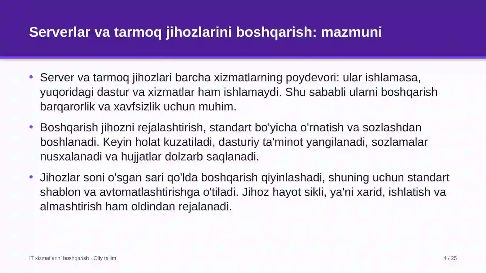 Gulchilikda serverlar va tarmoq jihozlarini boshqarish 4