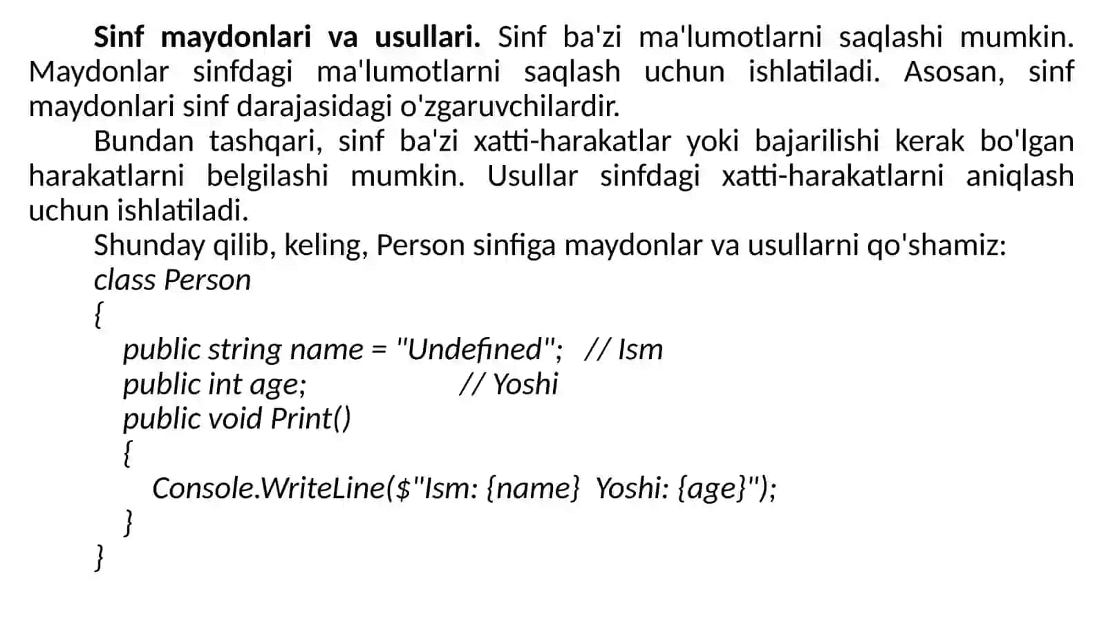 C#tilida Ob’yektga yo`naltirilgan dasturlash 4