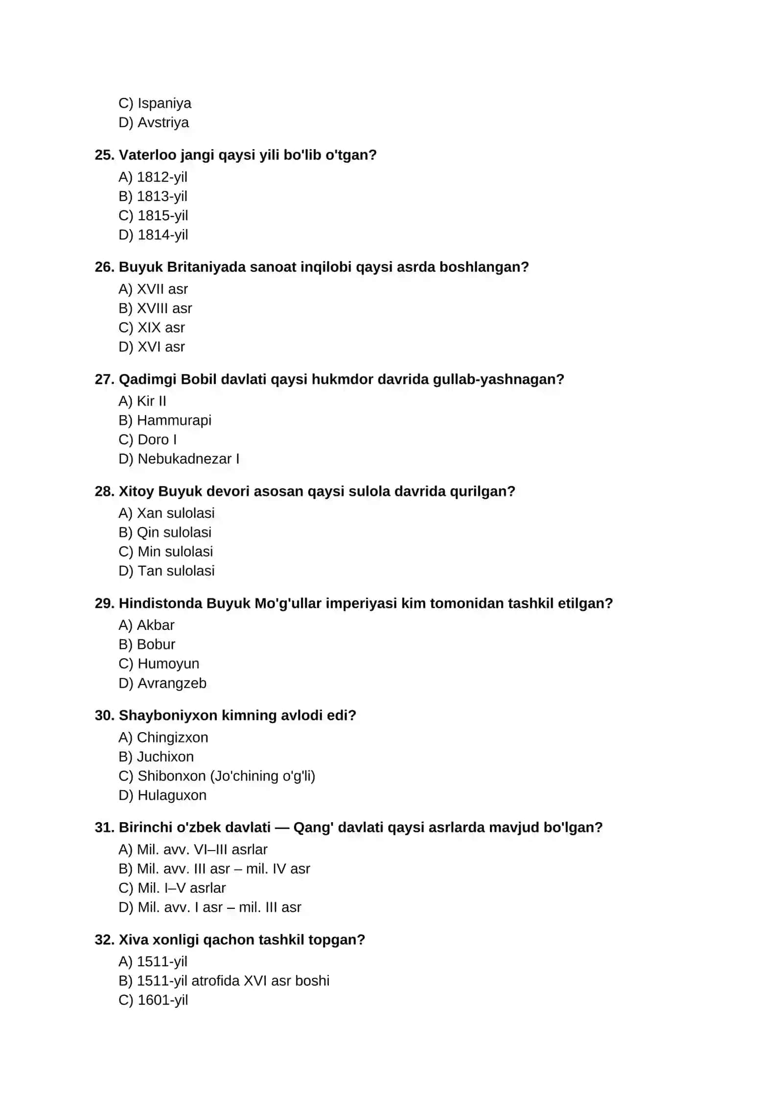 TARIX FANIDAN TESTLAR 4