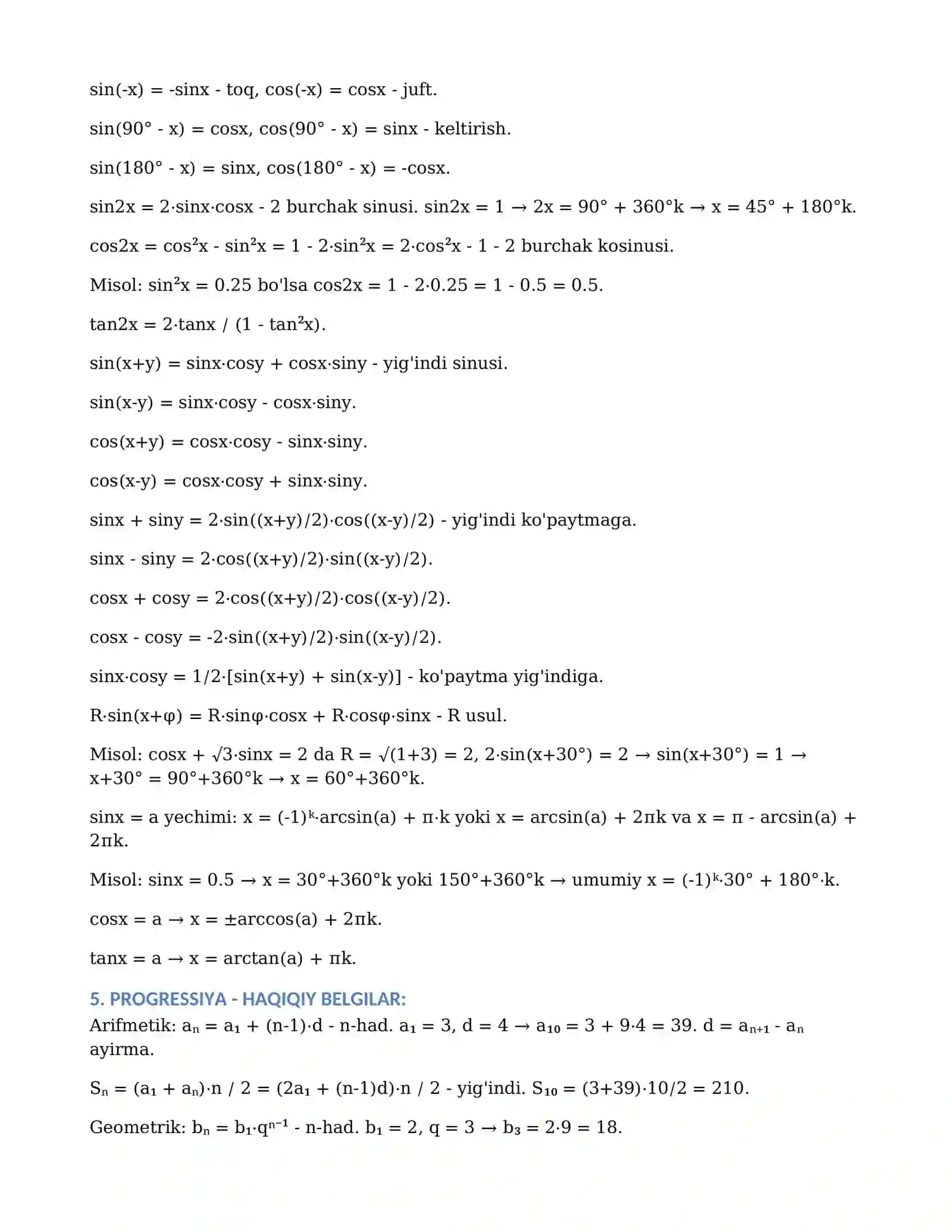 MATEMATIKA - BARCHA FORMULALAR - 100% TO'LIQ 4
