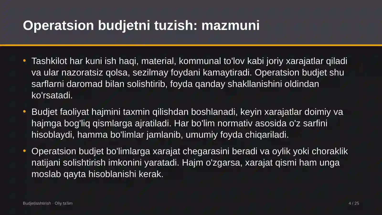 Operatsion budjetni tuzish: mohiyati 4