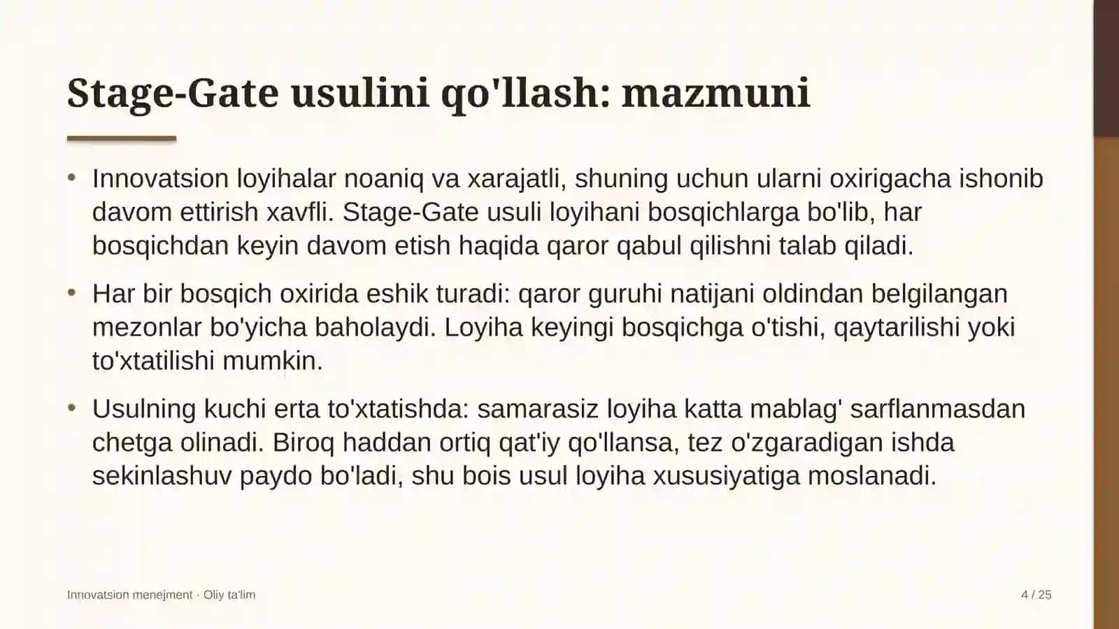 Tamaki sanoatida Stage-Gate usulini qo'llash 4