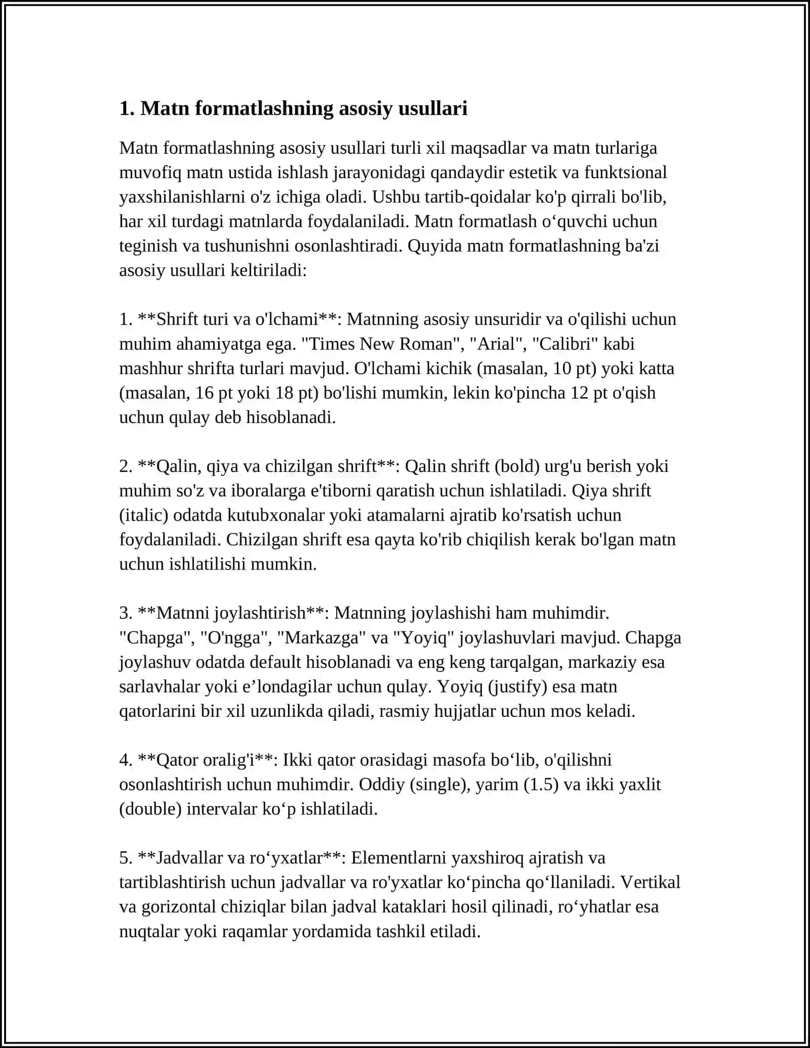 MICROSOFT WORD MATN MUHARRIRINING KENG IMKONIYATLARIDAN FOYDALANISH 4