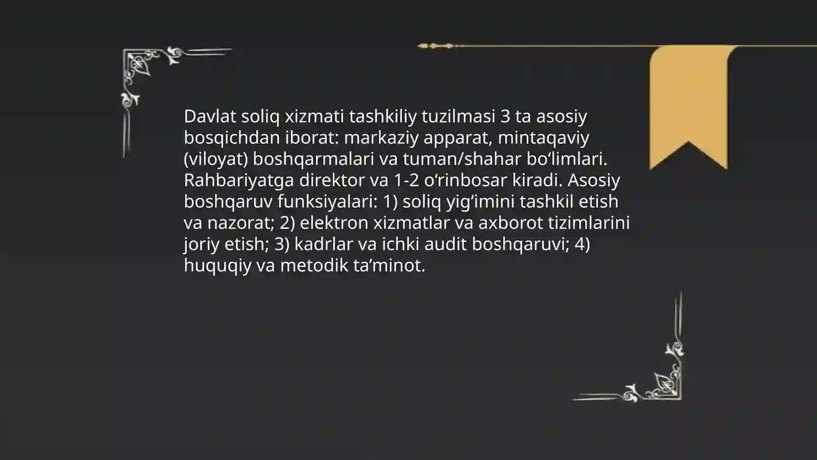 Davlat soliq xizmati organlarining huquqiy asoslari 4