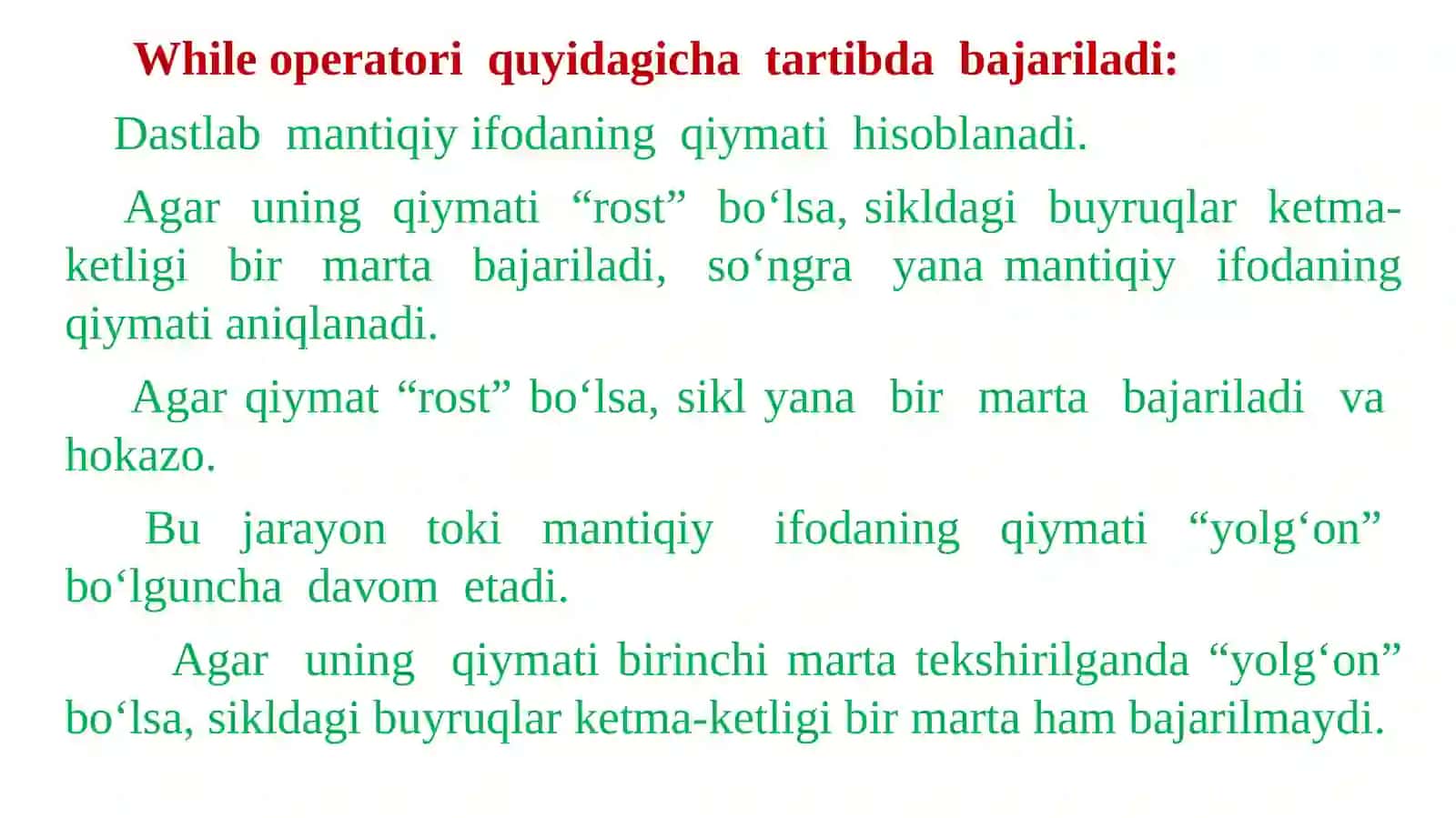 Takrorlasho peratorlari va massivlar 4
