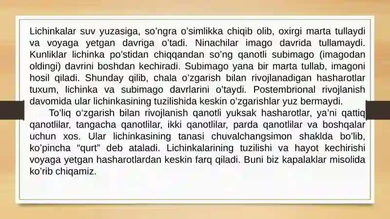 Hasharotlarning chala va to’liq o’zgarishlari 4
