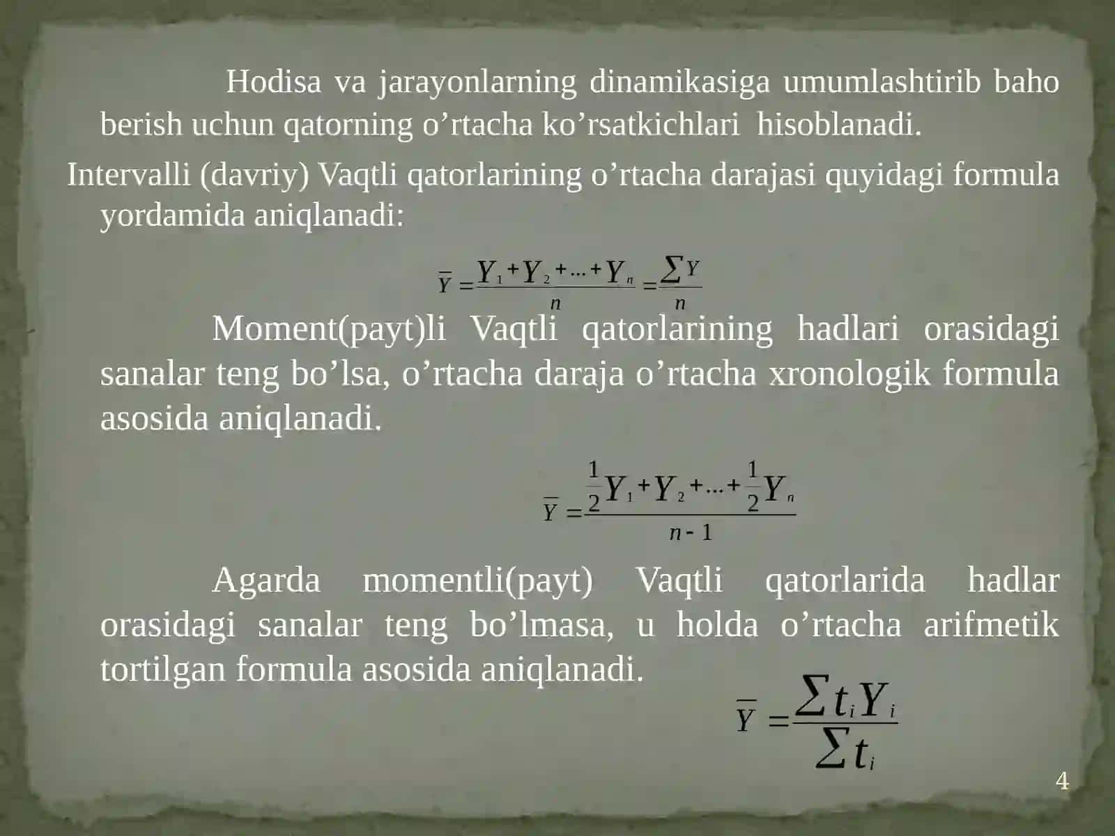 DINAMIKANI STATISTIK O’RGANISH USULLARI 4
