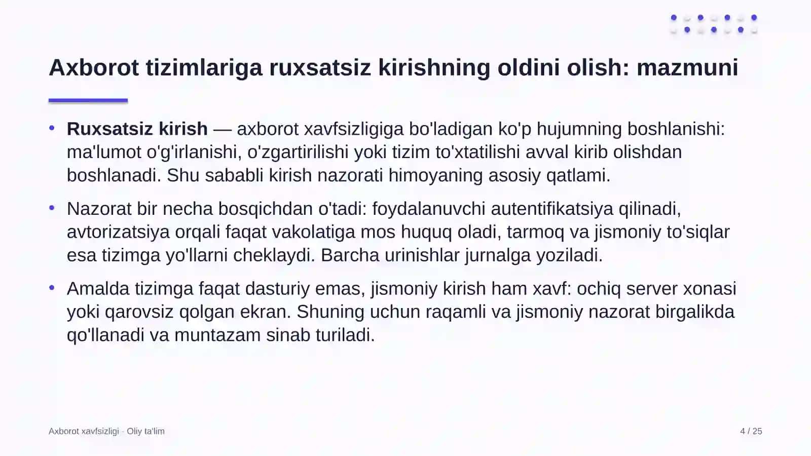 Axborot xavfsizligi · Oliy ta'lim 4