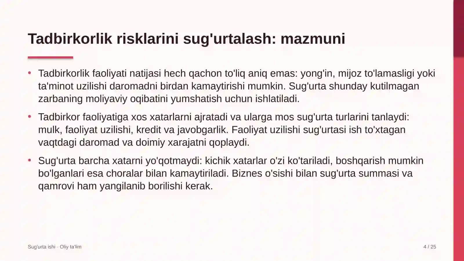 Bolalar o'yin markazlarida tadbirkorlik risklarini sug'urtalash 4