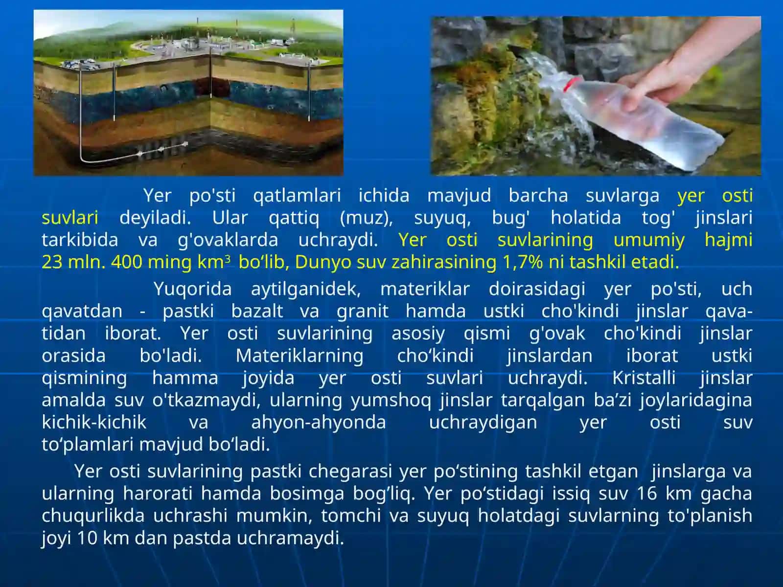 QURUQLIKDAGI SUVLAR. YER OSTI SUVLARI 4