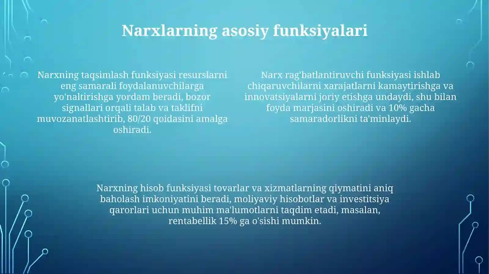 Narxning mazmuni vazifalari va uning darajasiga ta'sir etuvchi omillar 4