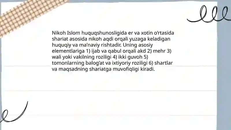Islom huquqshunosligida oila nikoh taloq idda zihor tushunchalarini taʼriflash 4