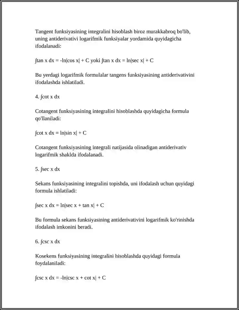 TRIGONOMETRIK FUNKSIYALARNI INTEGRALLASH 4