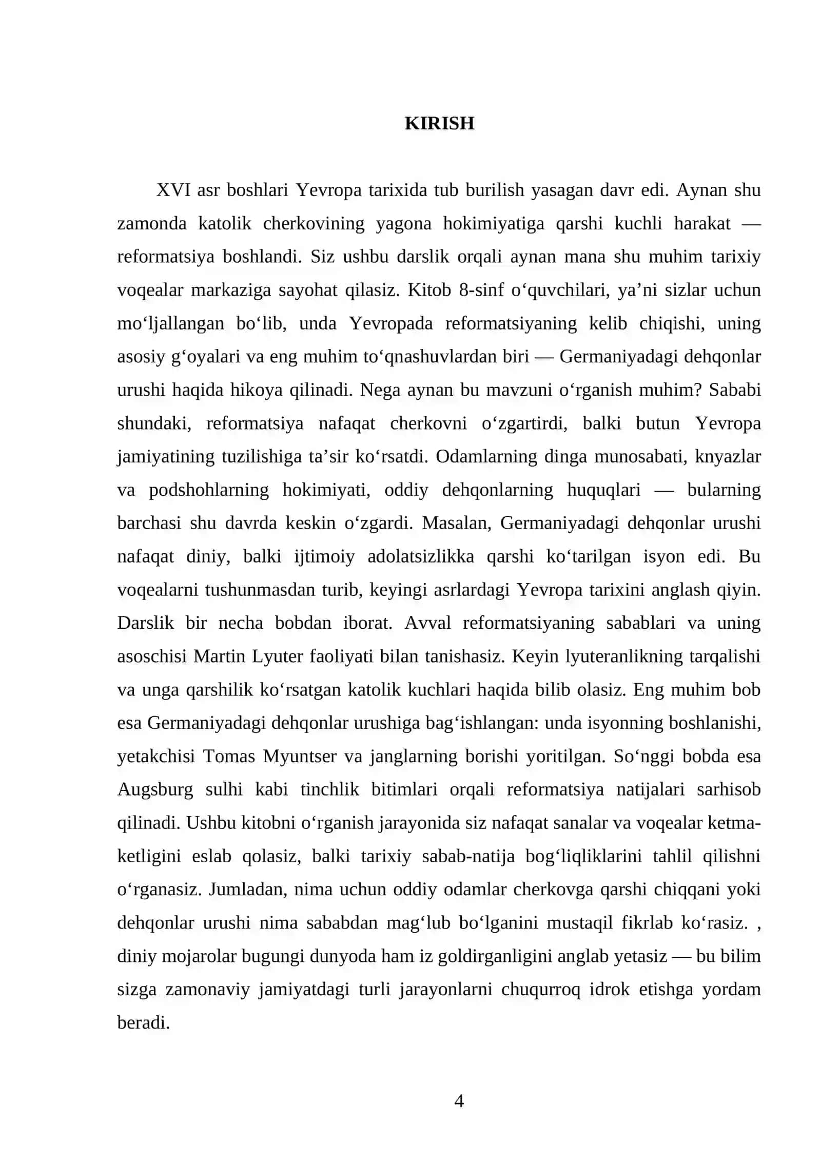 YEVROPADA REFORMATSIYA. GERMANIYADA DEHQONLAR URUSHI. 8- SINF 4