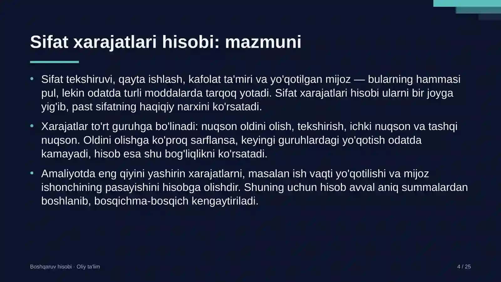 maktabdan tashqari ta'lim muassasalarida sifat xarajatlarini hisobga olish 7744 4
