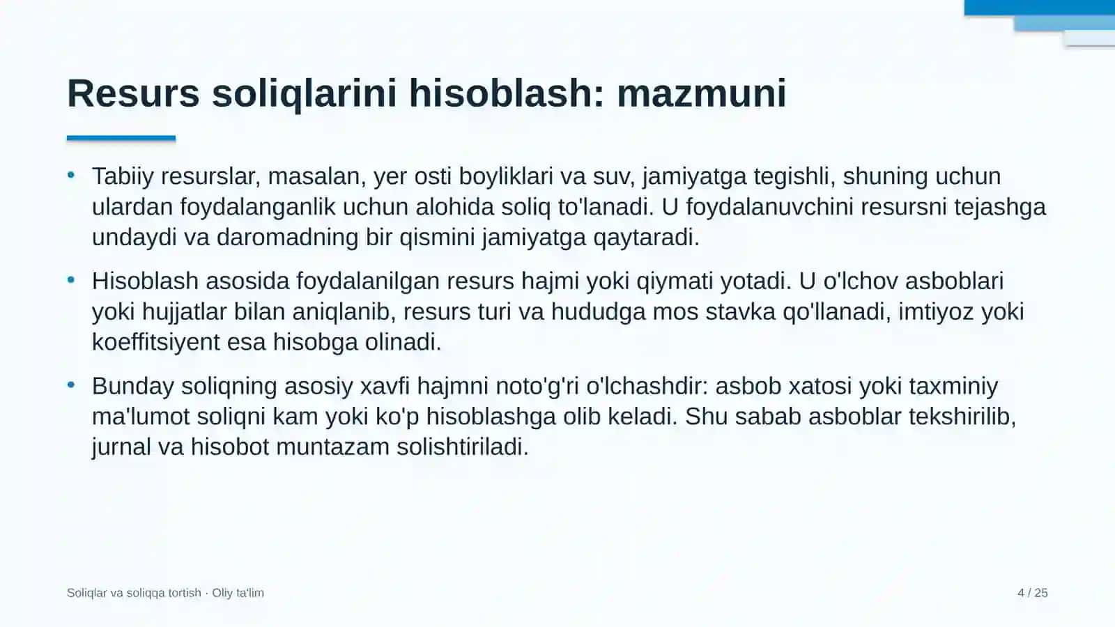 Soliqlar va soliqqa tortish · Oliy ta'lim 4